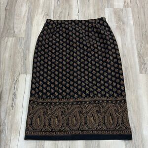 Elegant JM Black and Brown Paisley bohemian Skirt zips in the back